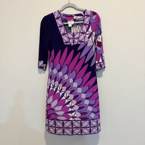 DONNA MORGAN Vintage Womens Dress Sz 4 70s Boho Stretch Geometric Print